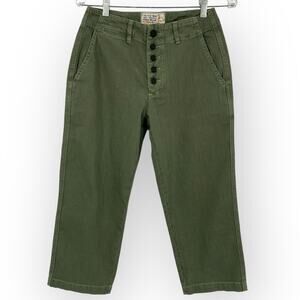 FREE PEOPLE X SANDRINE ROSE NWT Army Green Button Fly Capri Pants Size Small
